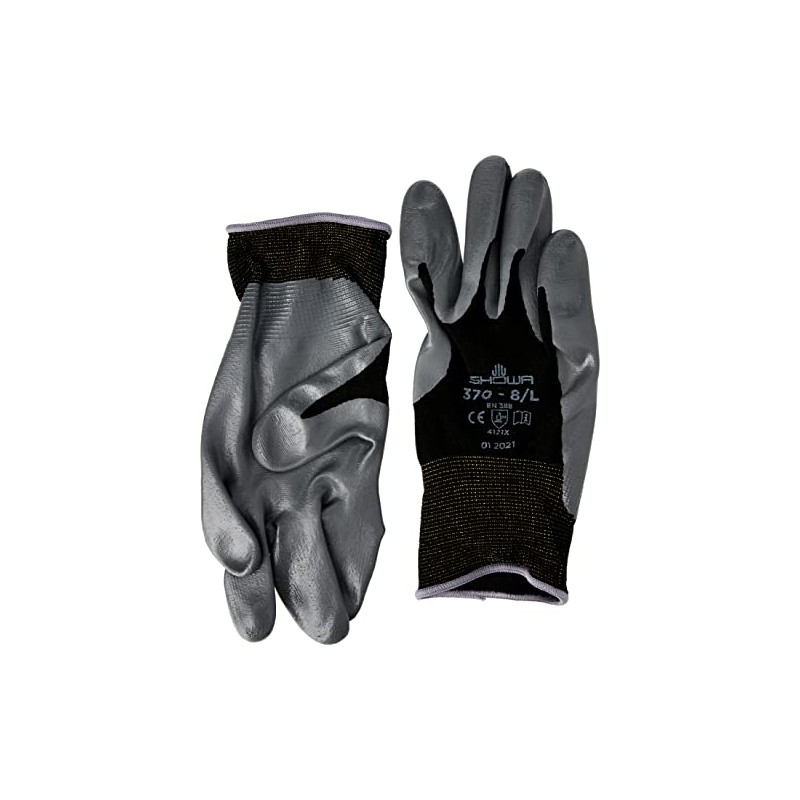 Showa Gloves SHOB370-L No.370 Palm Fit Glove, Size: L, Black/Dark