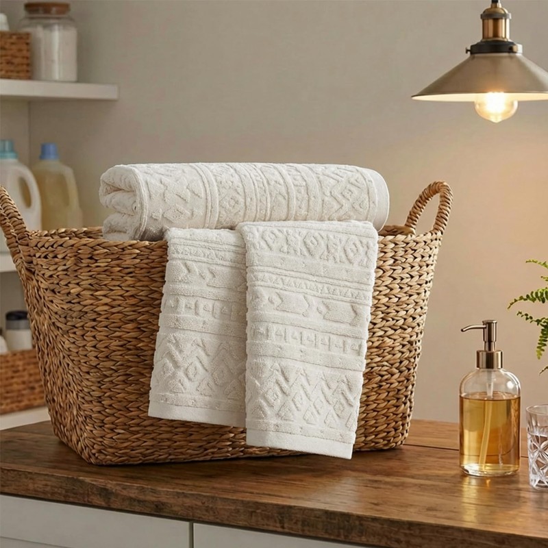 Artoid Mode Beige 3D Geometric Design Jacquard Hand Towels for
