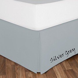 600 Thread Count Both Pattern Solid 1 Piece Bed Skirt 14 Inch Fall 100% Egyptian Cotton and Color ( King, Solid, Silver Grey)