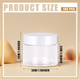 TANEMUDO 100 Pcs Plastic Jars with Lids Clear Small Wide Mouth Containers Travel Storage Jars with White Lid for Lotion, Cream, Rhinestones, and Body Butters(2 oz)