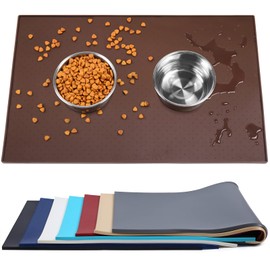 VIVAGLORY Dog Food Mat, Cat Dog Feeding Mat, Waterproof Non-Slip Food Grade Silicone Mat Placemat with Raised Edge, Anti-Messy Pet Bowl Mat for Food and Water, Chocolate, S(19"x12")