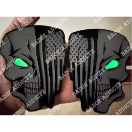 Badge Addictz Skull Flag Emblems Badges Glowing Eyes Set Of 2 Badge Addictz Custom New