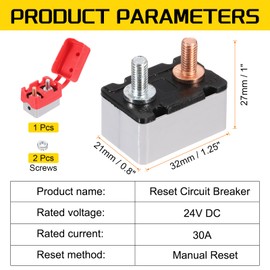 DMiotech 1 Set 24V 30A Circuit Breaker,Manual Resettable Stud Type Overload Protector Switch Fuse Holder with Cover and Screws for Boat Rv Car Audio Speaker