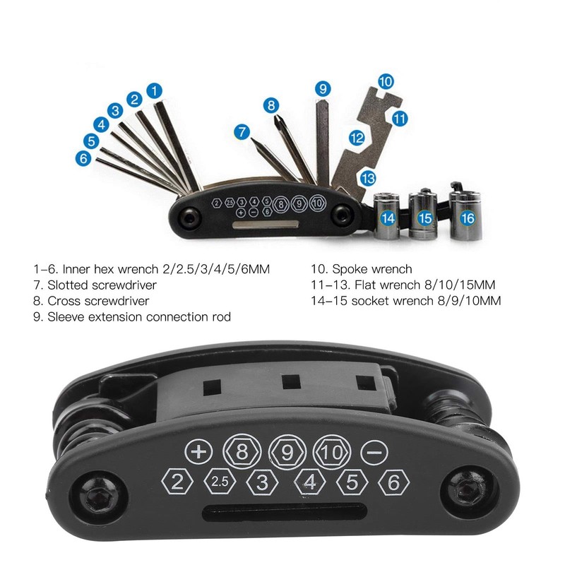 Bicycle Repair Kit - 16 in 1 Multifunction Bicycle Tool