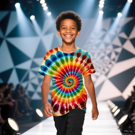 DNXFUHR Kids Rainbow Tie Dye Shirt for Boys' Girls' Youth Neon Hippies Senior Tie-Dye T-Shirt Outfit Tee Clothes Medium