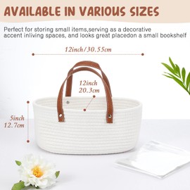 Colingmill Empty Woven Gift Basket with PU Leather Handle and Bags 12" x 8" x 5"Cotton Rope Basket Organizer for Pet Toy Storage Baby Shower Birthday Party Wrapping Gift