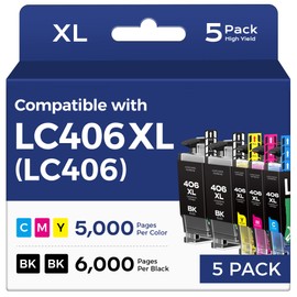 LC406XL Ink Cartridges for Brother Printer Replacement for LC406 XL, 5 Pack