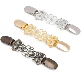 Sweater Clip, 3pcs Hollow Flower Pattern Vintage Sweater Shawl Clips Retro Cardigan Collar Clips, Sweater Shirts Dresses Shawl Clips for Women Girls