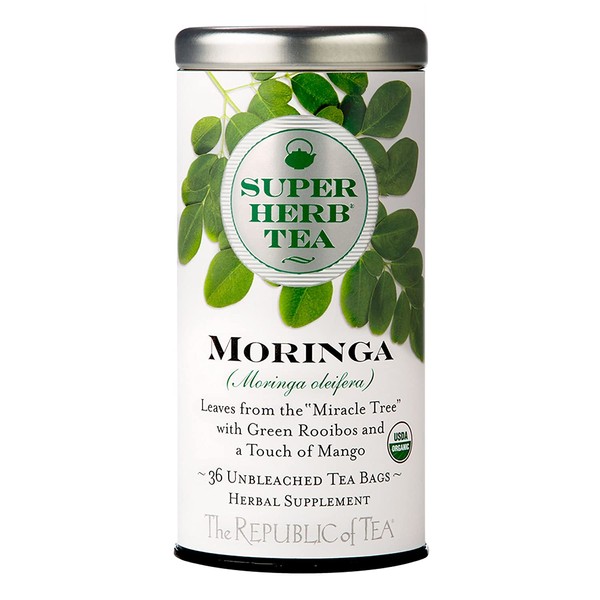 The Republic of Tea Organic Moringa Superherb Herbal Tea, Non-Caffeinated, Non-GMO Verified (36 Tea Bags)