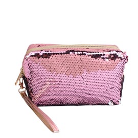 Dtweista Bolsas de cosméticos de viaje con lentejuelas mágicas reversibles, bolsa organizadora de maquillaje con purpurina para mujer, Rosado