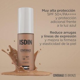 ISDIN Coverage SPF 50+ 5.0 Bronze, Base De Maquillaje Con Alta Protección Que Unifica El Tono Y Aporta Cobertura Modulable Con Acción Antiedad, Maquil