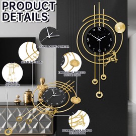 SIN&MI Large Wall Clocks for Living Room,Silent Non Ticking,Battery Operated Oversized Round Modern Wall Clock for Bedroom,Farmhouse,Office Wall Decor-15.7 * 31.4Inch / Gold