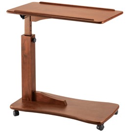 Side Accent Table, Adjustable C Shaped Design with Raised Rim, Small Table for Living Room, Bedroom, or Office, Oak