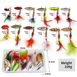 YHC 12PCS Fishing Lure Spinnerbait,Trout Lures for Bass Hard Metal Spinner Baits Kit Swimbaits Fishing Baits Freshwater Saltwater