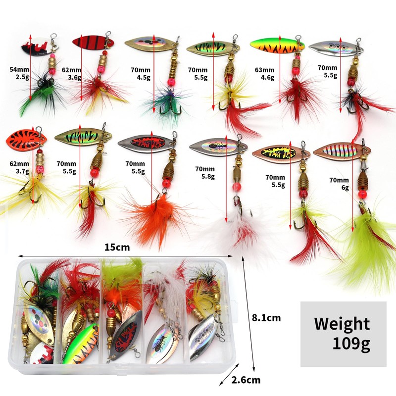 YHC 12PCS Fishing Lure Spinnerbait,Trout Lures for Bass Hard Metal
