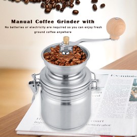 Kaffeemühle Manuell, Espressomühle Handkurbel Edelstahl Handkaffeemühle Gewürzmühle Klein Tragbar Kaffee Bohnen Mühle Handmühle, für Kaffee & Espresso Zuhause (SILVER)