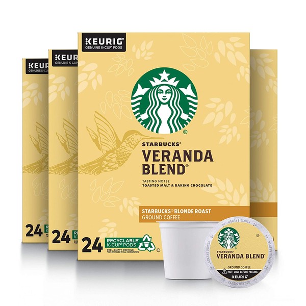 Starbucks Blonde Roast K-Cup Coffee Pods — Veranda Blend for Keurig Brewers — 4 boxes (96 pods total)