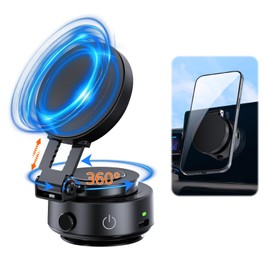 WODHMIEY Soporte Magnético para Celular Automóvil, con Ventosa de Vacío Eléctrica, 360° de Rotación, Brazo Extensible de 2 Niveles, Aluminio, Ideal para Auto, Hogar y Gimnasio (Negro2)