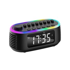White Noise Machine Bluetooth Speaker, Digital Alarm Clock Sleep Timer with LED Display RGB Night Light, Soothing Natural Sleeping Sound Machine for Baby, Kids, Adults, Bedrooms (Black)