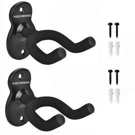 Yuechenggui 2 Pack Guitar Holder Wall Mount Guitar Hanger, Guitar Wall Mount Display Bracket Hooks for Electric Guitar, Classical Acoustic Guitar, Bass Ukulele Mandolin Banjo, Black (Black)