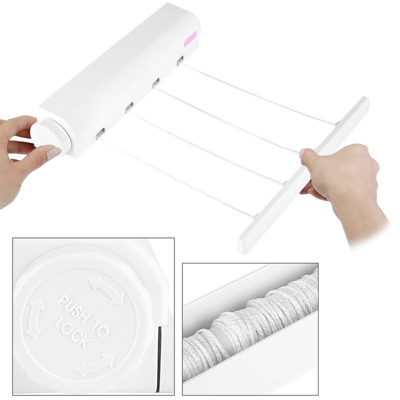 Nikou Retractable Washing Line, 3.2 m 4-Wire Clothes Airer, Wall