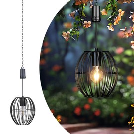 Shumi Outdoor Hanging Light Battery Operated, Waterproof Pendant Light with 4 AA Batteries, 6 Hours Timer Hanging Lantern Auto On and Off Chandelier for Gazebo Patio Pergola Porch Indoor Outdoor Decor