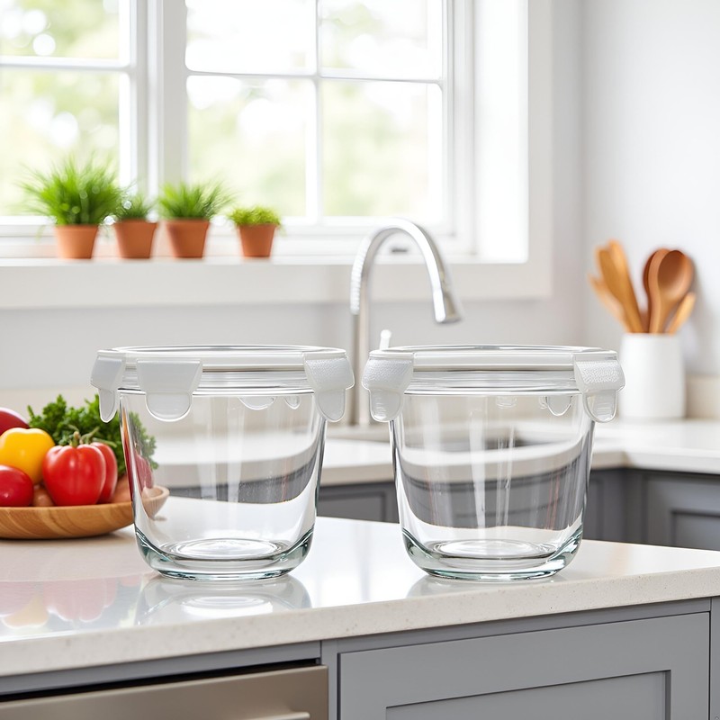 H.JSS WDJS 24 Oz Round Glass Food Storage Container, 3
