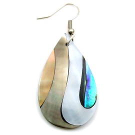 Swimmi Iridescent Paua Abalone Earrings, Natural 2 Tone Mother of Pearl Dangle Drop Seashell Earrings for Women FA267