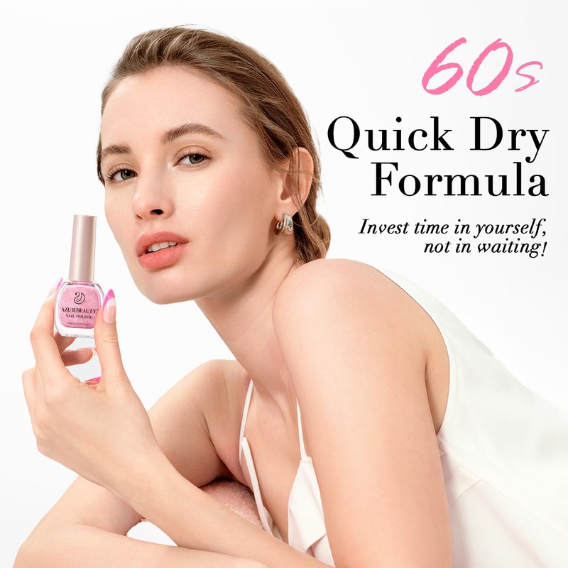 AZUREBEAUTY Glitter Pink Nail Polish no Gel Quick Dry Natural