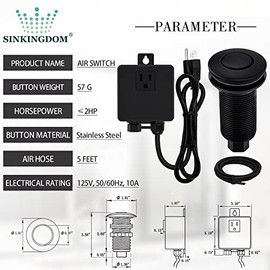 Garbage Disposal SinkTop Air Switch Kit with Long Button,Brass Made Cover,UL,Matte Black