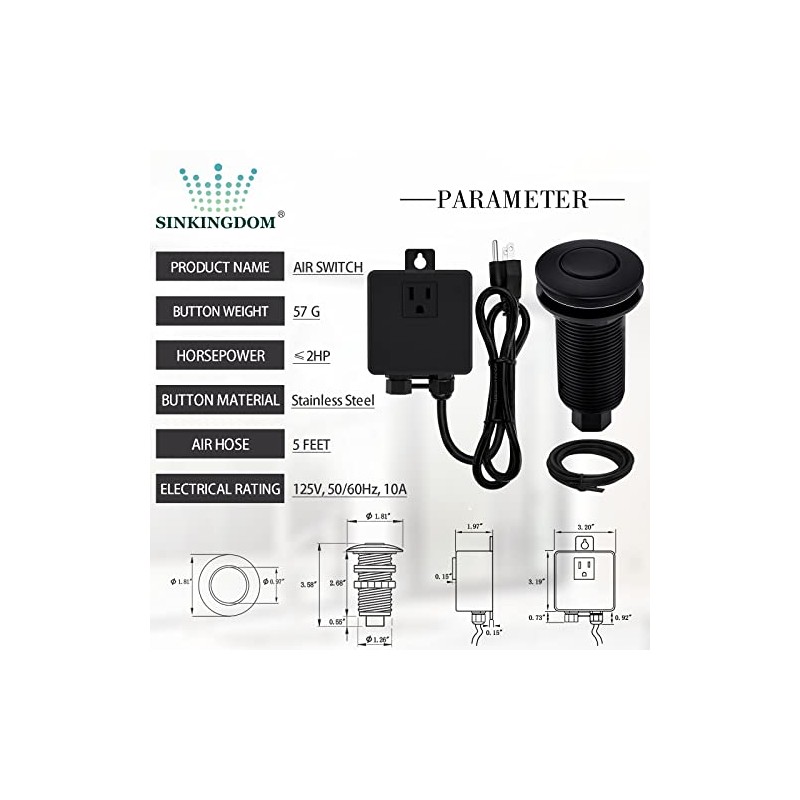 Garbage Disposal SinkTop Air Switch Kit with Long Button,Brass Made