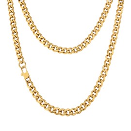 KRKC&CO Men's Necklace Chain, Men's Link Chain, Men's Gold Chain Miami Cuban Link Chain Curb Chain, 3mm 4mm 6mm 9mm Mens Necklace (6mm-18K Gold, 26.00)