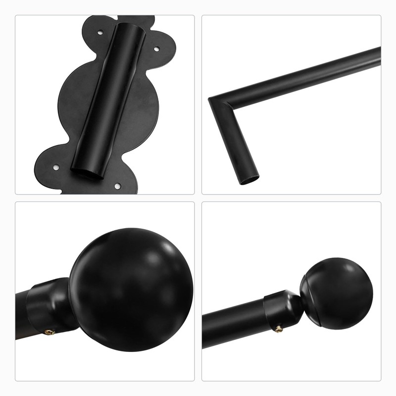 Swing Arm Curtain Rod, Black, 47'' Long, 1.1'' Diameter Pole,