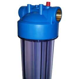 10" Water Filter Housing, 3/4" BSP Brass Ports with PRV, Standard size (Clear Bowl)