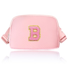 Janhavi Fanny Packs for Women, Initial Fanny Pack for Girls, Belt Bag for Girls,Birthday Gifts for 6 7 8 9 10 11 12 13 Year Old,Purse for Girls Kids Sister, Girlfriend, Her, Crossbody Bag-Pink B
