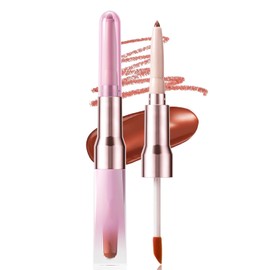 Delineador de Labios Doble Punta con Brillo Labial Espejo 2 en 1, Define y Da Volumen, Maquillaje Duradero, No Transfiere, Look Brillante Natural (05#)