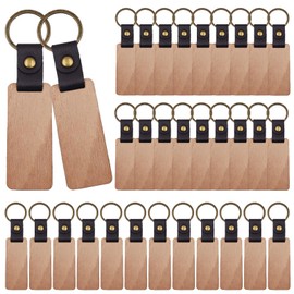 VEGOATY Pack of 30 Wooden Key Fob Blanks Wooden Keychain Key Ring Blank Writeable Key Ring Blanks Wood for Decoration, Gifts, Key Ring