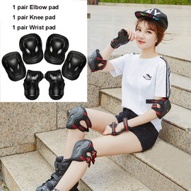 Protective Gear Set Set 6 in 1 Protective Knee Elbow Pads Wrist Guards Cushioned Skateboard Pad for Adults Teens Kids Skating Cycling Skateboard Scooter Rollerblading Roller Skating