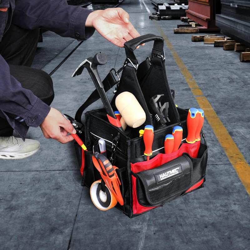 HAUTMEC Pro Electrician Tool Bag with Extra Parts Tray, Heavy-Duty