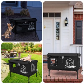 Heated Cat House, Outdoor Cat House for Winter Insulated Waterproof, Heated Cat House for Outside with Smart Camera, Warm Home for Outside Stray Barn Cat (Navy Blue, XXS- 18.5"x10.3"x14.9")