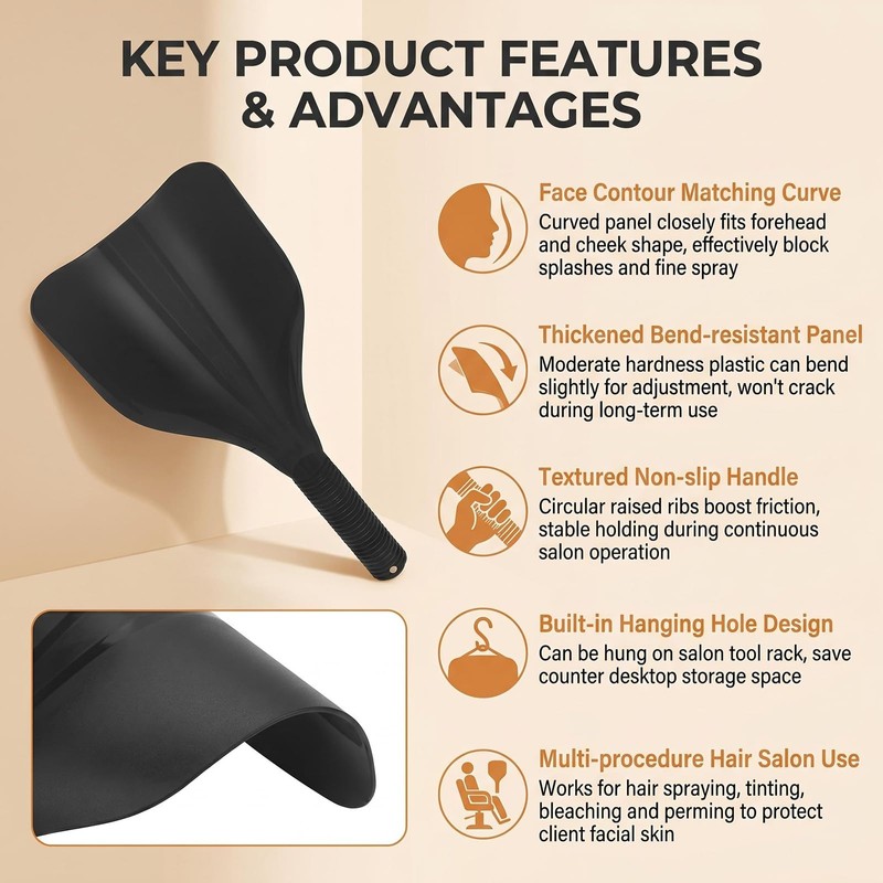 ASTRQLE Black Plastic Barber Salon Face Shield, Hand-Held Hairspray Shield,