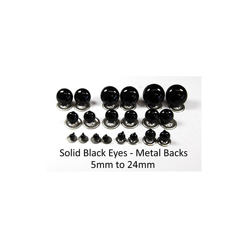 celloexpress 12mm Solid Black Safety Eyes with Metal Backs for