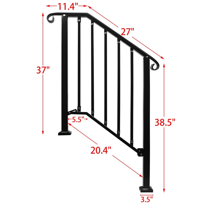 Zwinz Adjustable Handrails for Outdoor Steps, Handrail Picket #2 Fits