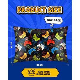 Miss Adola 1 Pack Kids Pillowcase Mulberry 30"x20" Queen Silk Pillowcase for Hair and Skin 19 Momme Silk Pillow Case Cute Cartoon Kawaii Fun Pillowcase for Teens Boys Girls, Black Game