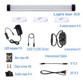 AIBOO Under-Unit Light Kitchen LED Dimmable with Cable Pack of 3 28 cm Light Strip, 12 V Cabinet Lighting LED Strip with Switch and Plug, Cabinet Light for Cupboard, Shelf, Display Cabinet (Cool