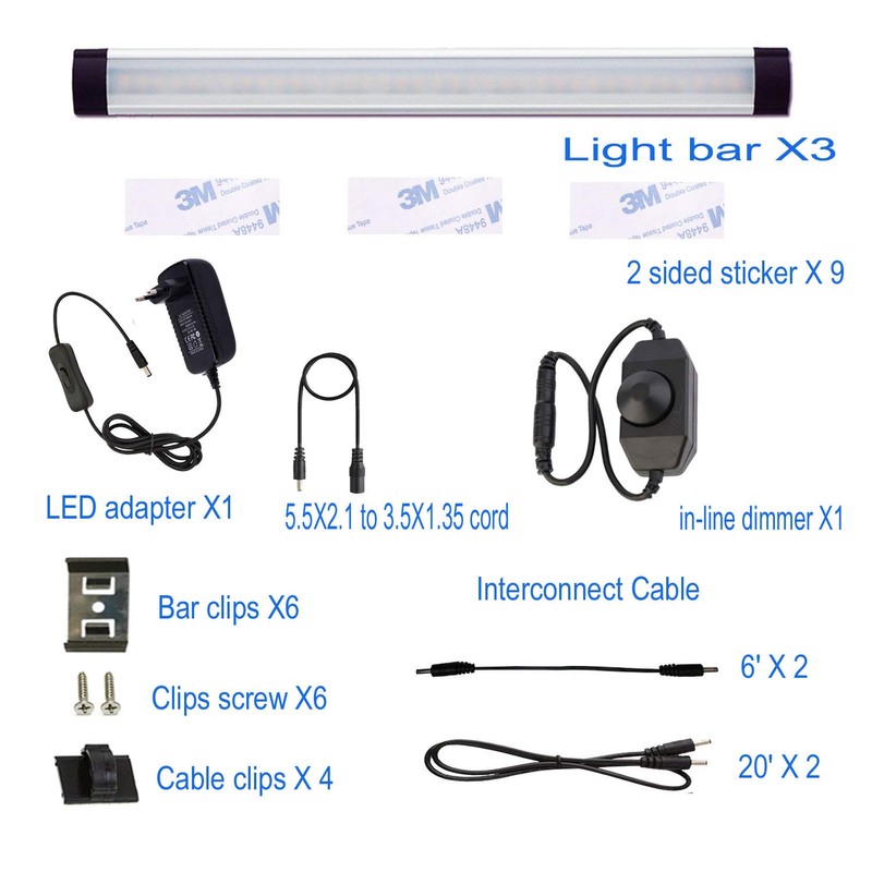 AIBOO Under-Unit Light Kitchen LED Dimmable with Cable Pack of
