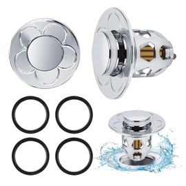 Pack of 2 Sink Drain Plugs, Rebound Core Push Type Sink Plug, Drain Strainer, Universal Pop Up Drain Strainer with Anti Clogging Strainer for Drain Fitting, Sink, Bathtub, Kitchen (34-38 mm)