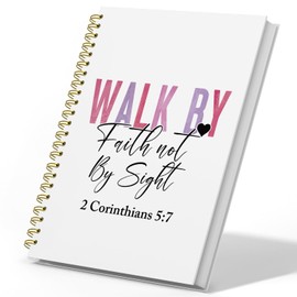 DSHFG Christian Bible Notebook Prayer Journal for Women, Walk by Faith Christian Bible Notebooks for Note Taking, Bible Journaling Notebook, 2 Corinthians 5:7 Spiral Notebook 5.5x8.3