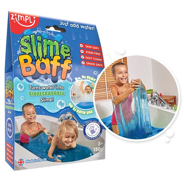 Slime Baff Bleu de Zimpli Kids, 1 bain ou 4 utilisations, transforme magiquement l'eau en slime gluant et coloré, Cadeaux d'anniversaire pour enfants, Jouets de bain éducatifs