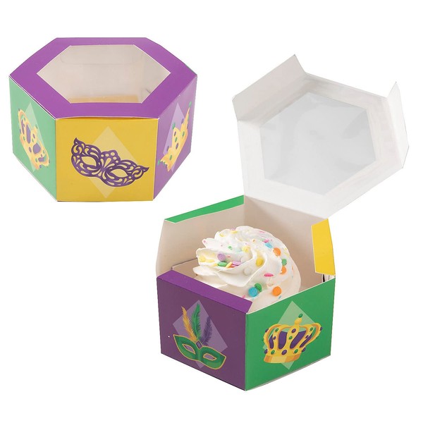 Fun Express Mardi Gras Hexagon Favor Boxes with Window, 12